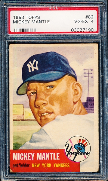 1953 Topps Baseball- #82 Mickey Mantle, Yankees- PSA Vg-Ex 4