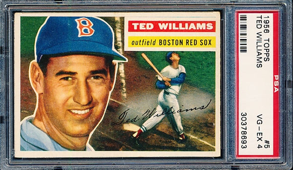 1956 Topps Baseball- #5 Ted Williams, Red Sox- PSA Vg-Ex 4 