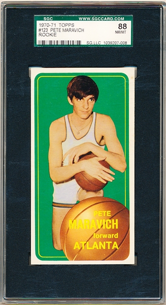 1970-71 Topps Basketball- #123 Pete Maravich, Atlanta- Rookie!- SGC 88 (Nm-Mt)
