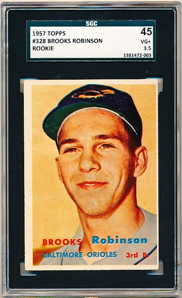 1957 Topps Baseball- #328 Brooks Robinson Rookie!- SGC 45 (Vg+ 3.5)