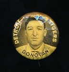 1910-12 P2 Sweet Caporal Baseball Pin- Donovan, Detroit Tigers- Small Letters