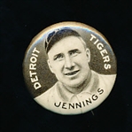 1910-12 P2 Sweet Caporal Baseball Pin- Jennings, Detroit Tigers- Small Letters