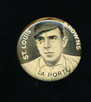 1910-12 P2 Sweet Caporal Baseball Pin- LaPorte, St. Louis Browns- Small Letters