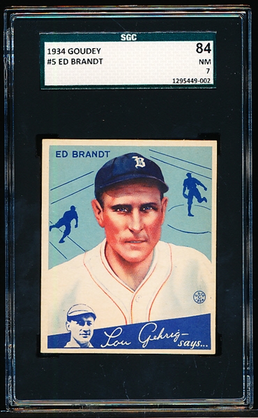 1934 Goudey Baseball- #5 Ed Brandt, Boston Braves- SGC 84 (Nm 7)
