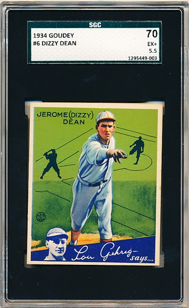 1934 Goudey Baseball- #6 Dizzy Dean, Cardinals- SGC 70 (Ex+ 5.5)