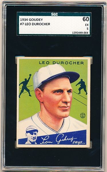 1934 Goudey Baseball- #7 Leo Durocher, Cardinals- SGC 60 (Ex 5)