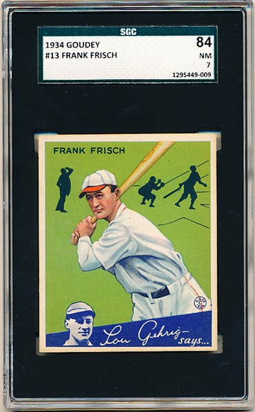 1934 Goudey Baseball- #13 Frank Frisch, Cardinals- SGC 84 (NM 7)
