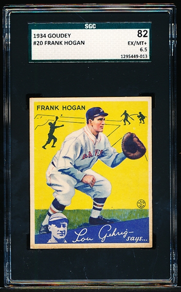 1934 Goudey Baseball- #20 Frank Hogan, Boston Braves- SGC 82 (ExMt-NM 6.5)