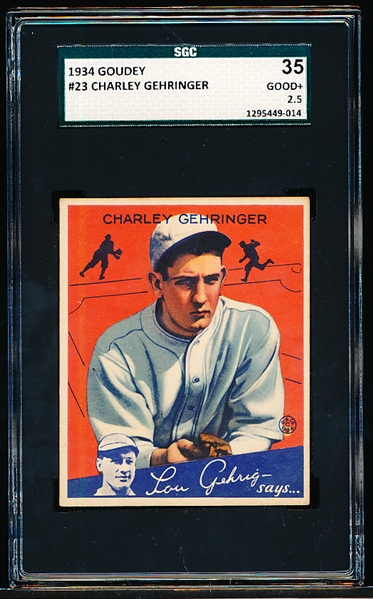 1934 Goudey Baseball- #23 Charley Gehringer, Detroit Tigers- SGC 35 (G-Vg 2.5)