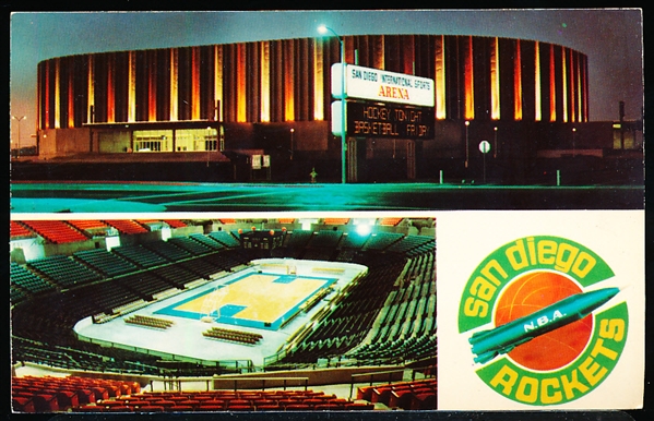 1960’s-70’s Dexter Press San Diego International Sports Arena Postcard with San Diego Rockets Court and Logo on Front-  #27337-C