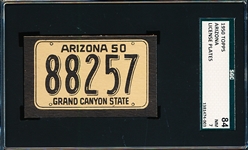 1950 Topps “License Plates”- Arizona- Unscratched! SGC Graded 84 (NM 7)