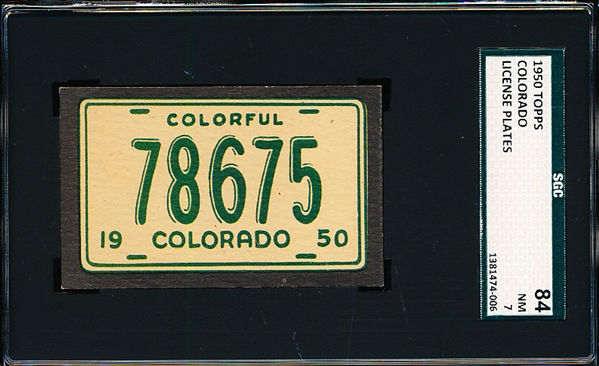 1950 Topps “License Plates”- Colorado- Unscratched! SGC Graded 84 (NM 7)