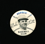 1934 Quaker “Babe Ruth Baseball Club Member” Cello Pin