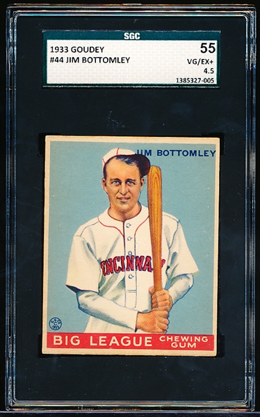 1933 Goudey Baseball- #44 Jim Bottomley, Reds- SGC 55 (Vg-Ex+ 4.5)