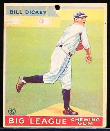 1933 Goudey Bb- #19 Bill Dickey, Yankees- Poor with punch hole at top.