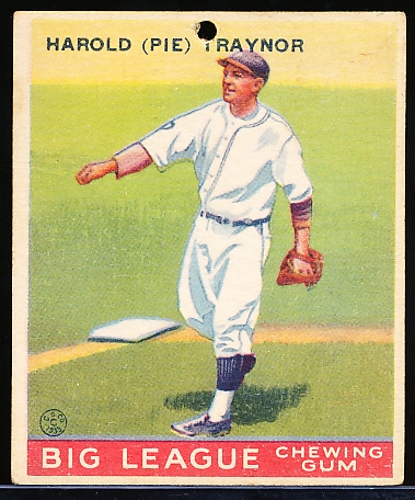 1933 Goudey Bb- #22 Pie Traynor, Pirates- Poor with Punch Hole at Top.