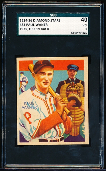 1934-36 Diamond Stars- #83 Paul Waner, Pirates- SGC 40 (Vg 3)