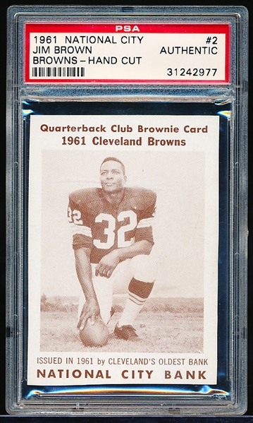 1961 National City Fb- #2 Jim Brown, Browns- PSA Authentic- Hand Cut