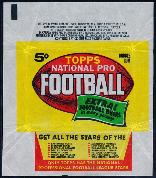 1962 Topps Football 5 Cent Wrapper- “Extra Football Bucks” on Front