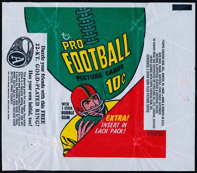 1970 Topps Football- 10 Cent Wrapper- “Extra Insert in Each Pack” on Front