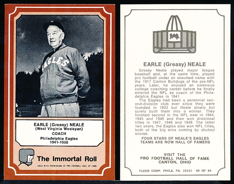 1975 Fleer Hall of Fame FB- Earle Greasy Neale, Eagles- 50 Cards