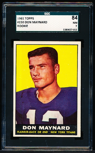 1961 Topps Football- #150 Don Maynard Rookie, New York Titans- SGC 84 (NM 7)