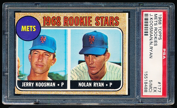 1968 Topps Baseball- #177 Nolan Ryan Rookie- PSA Ex 5 (MC)- “Milton Bradley”