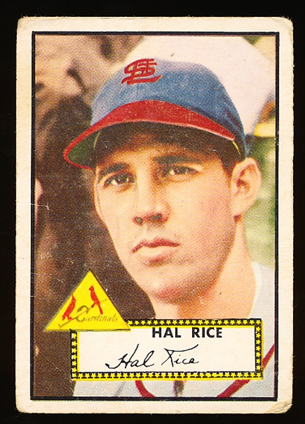 1952 Topps Bb- Hi#- #398 Hal Rice, Cardinals
