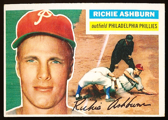1956 Topps Bb- #120 Richie Ashburn, Phillies- gray back.