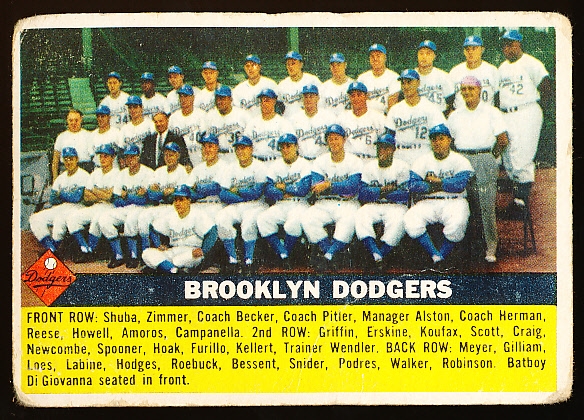 1956 Topps Bb- #166 Brooklyn Dodgers- Gray Back