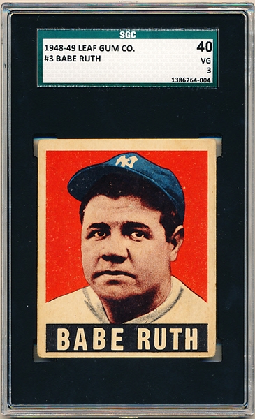 1948-49 Leaf Baseball- #3 Babe Ruth- SGC 40 (Vg 3 )