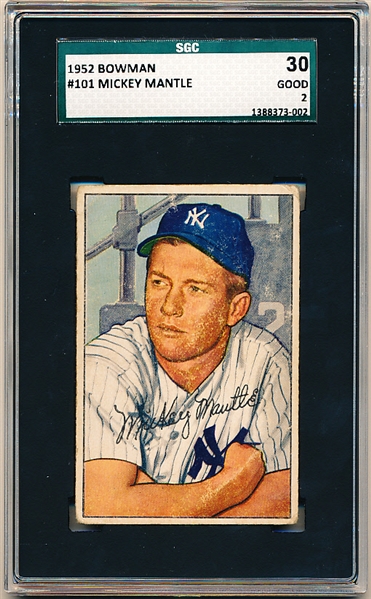 1952 Bowman Bb- #101 Mickey Mantle, Yankees- SGC 30 (Good 2)