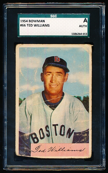 1954 Bowman Bb- #66 Ted Williams, Red Sox- SGC A (Auth)