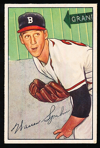 1952 Bowman Bb- #156 Warren Spahn, Braves