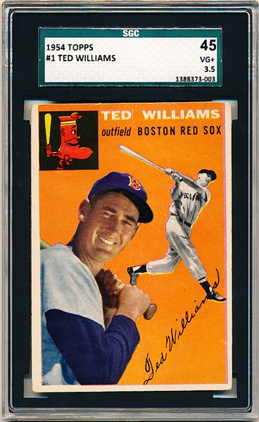 1954 Topps Bb- #1 Ted Williams, Red Sox- SGC 45 (Vg+ 3.5)