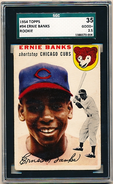 1954 Topps Bb- # 94 Ernie Banks, Cubs- SGC 35 (Good+ 2.5)- Rookie!