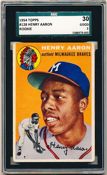 1954 Topps Bb- #128 Hank Aaron, Braves- SGC Good 2- Rookie! 