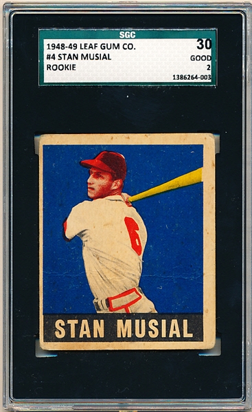 1948-49 Leaf Baseball- #4 Stan Musial, Cardinals- SGC 30 (Good 2)