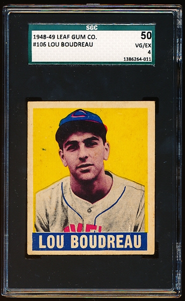 1948-49 Leaf Baseball- #106 Lou Boudreau, Cleveland- SGC 50 (Vg-Ex 4)