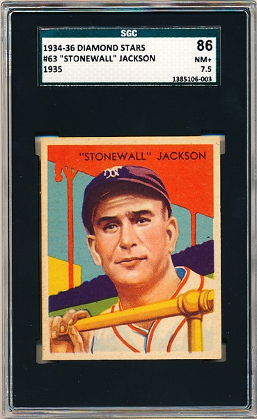 1934-36 Diamond Stars Bb- #63 Stonewall Jackson, Giants- SGC 86 (Nm+ 7.5)- 1935 green back