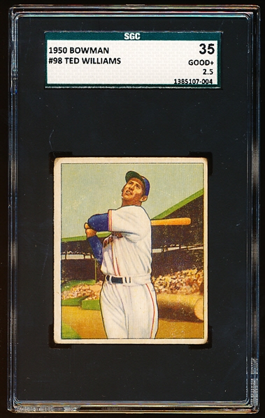 1950 Bowman Bb- #98 Ted Williams, Red Sox- SGC 35 (Good+ 2.5)
