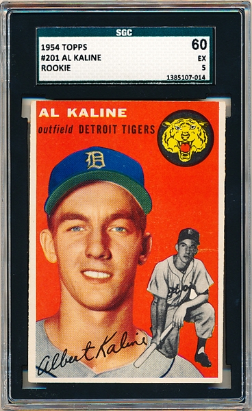 1954 Topps Bb- #201 Al Kaline, Detroit- Rookie- SGC 60 (Ex 5)
