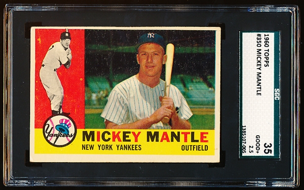 1960 Topps Baseball - #350 Mickey Mantle, Yankees- SGC 35 (Good + 2.5)
