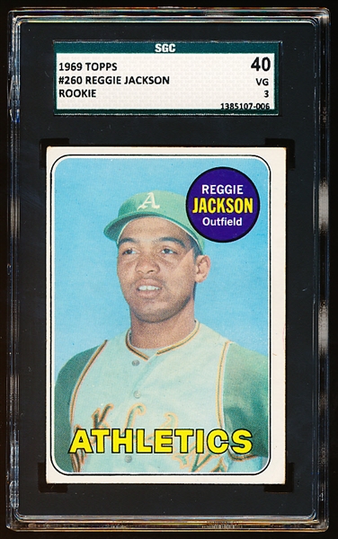 1969 Topps Baseball- #260 Reggie Jackson RC – SGC 40 (Vg 3)- Rookie! 