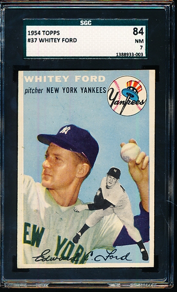 1954 Topps Baseball- #37 Whitey Ford, Yankees- SGC 84 (NM 7)