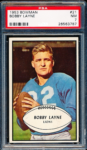 1953 Bowman Football- #21 Bobby Layne, Lions- PSA NM 7 