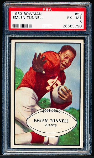 1953 Bowman Football- #53 Emlen Tunnell, Giants- PSA Ex-MT 6 