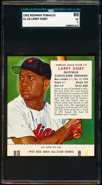 1955 Red Man Tobacco with Tab-AL #18 Larry Doby, Indians- SGC 60 (Ex 5)