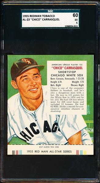 1955 Red Man Tobacco with Tab- AL #23 Chico Carrasquel, White Sox- SGC 60 (Ex 5)