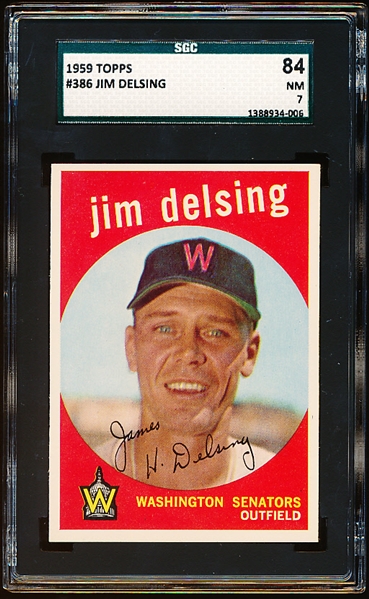 1959 Topps Bb- #386 Jim Delsing, Washington- SGC 84 (NM 7)